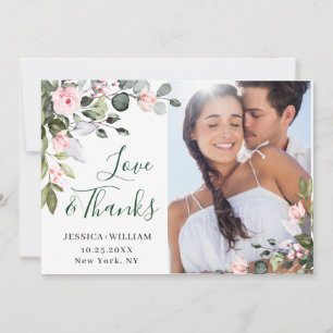 Elegant Eucalyptus Blush Pink Roses 4 PHOTO Thank You Card