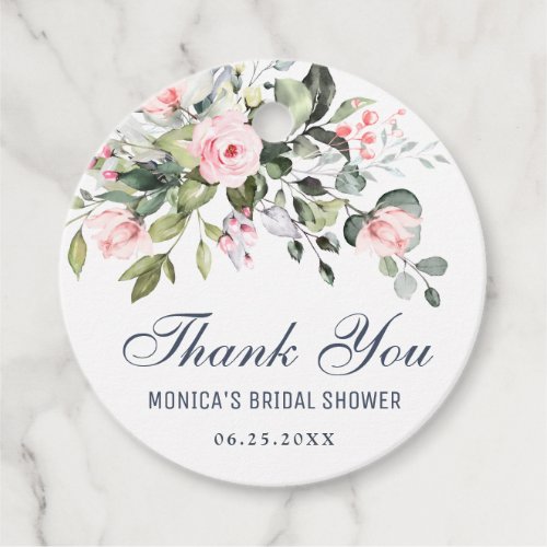 Elegant Eucalyptus Blush Pink Roses Bridal Shower Favor Tags