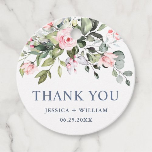 Elegant Eucalyptus Blush Pink Roses Wedding Favor Tags