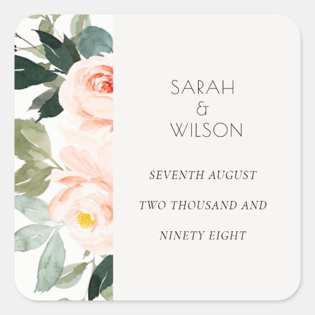 Elegant Eucalyptus Blush Rose Pink Wedding Square Sticker (Front)