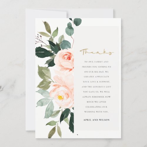 Elegant Eucalyptus Blush Rose Pink Wedding Thank You Card