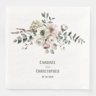 Elegant Eucalyptus Blush Rose White Hydrangea Paper Dinner Napkins