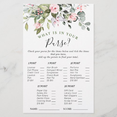 Elegant Eucalyptus Blush Roses Bridal Shower Game