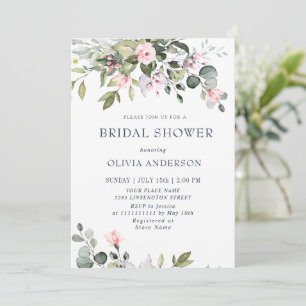 Elegant Eucalyptus Blush Roses BRIDAL SHOWER Invitation