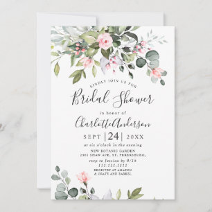 Elegant Eucalyptus Blush Roses Bridal Shower Invitation