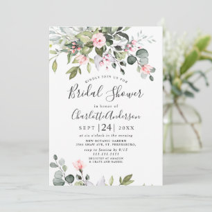 Elegant Eucalyptus Blush Roses Bridal  Shower Invitation