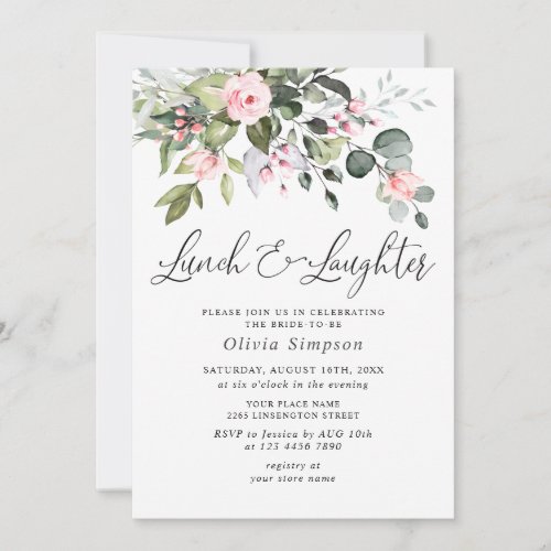 Elegant Eucalyptus Blush Roses BRIDAL SHOWER Invitation