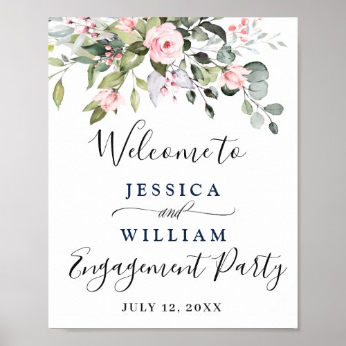 Elegant Eucalyptus Blush Roses Engagement Party Poster