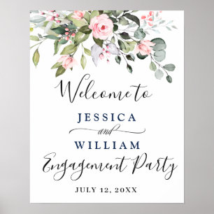 Elegant Eucalyptus Blush Roses Engagement Party Poster