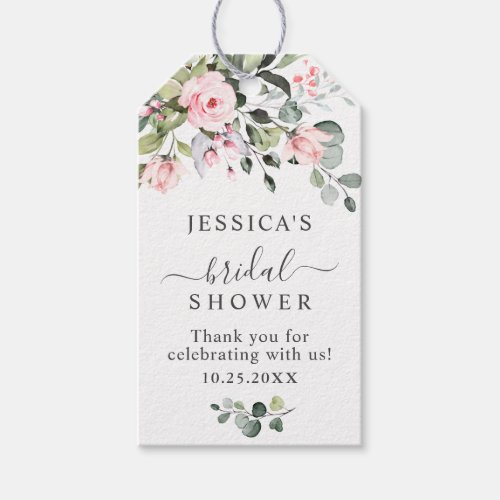 Elegant Eucalyptus Blush Roses Favor Bridal Shower Gift Tags