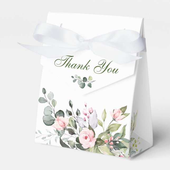 Elegant Eucalyptus Blush Roses Floral Wedding Favor Boxes (Front Side)