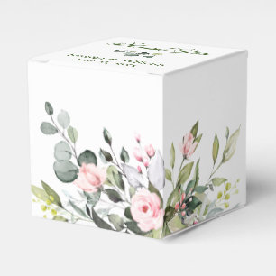 Elegant Eucalyptus Blush Roses Floral Wedding Favor Boxes