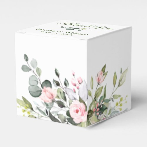 Elegant Eucalyptus Blush Roses Floral Wedding Favor Boxes