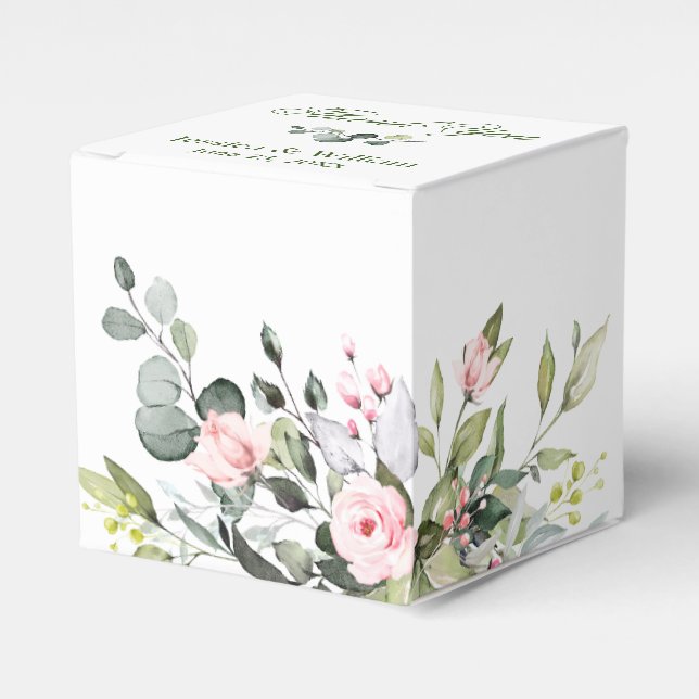 Elegant Eucalyptus Blush Roses Floral Wedding Favor Boxes (Front Side)