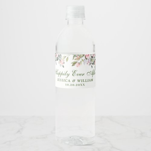 Elegant Eucalyptus Blush Roses Floral Wedding Water Bottle Label