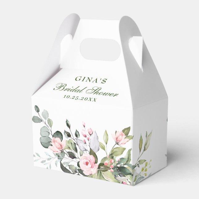 Elegant Eucalyptus Blush Roses Greenery  Favor Boxes (Back Side)