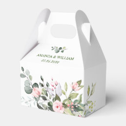 Elegant Eucalyptus Blush Roses Greenery Wedding Favor Boxes