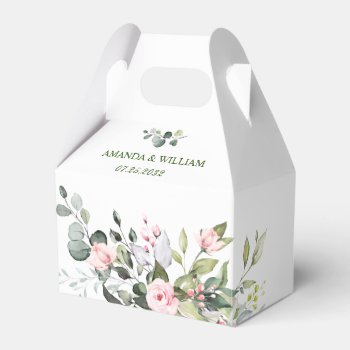 Elegant Eucalyptus Blush Roses Greenery Wedding Favor Boxes by Elle_Design at Zazzle