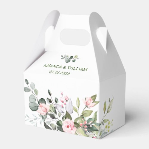 Elegant Eucalyptus Blush Roses Greenery Wedding Favor Boxes