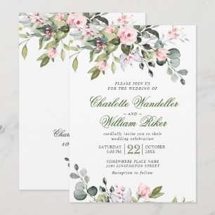 Elegant Eucalyptus Blush Roses Greenery Wedding Invitation