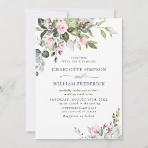 Elegant Eucalyptus Blush Roses Greenery Wedding Invitation