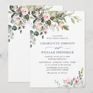 Elegant Eucalyptus Blush Roses Greenery Wedding Invitation
