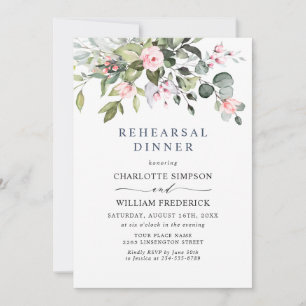Elegant Eucalyptus Blush Roses REHEARSAL DINNER Invitation