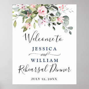 Elegant Eucalyptus Blush Roses Rehearsal Dinner Poster