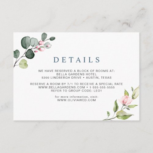 Elegant Eucalyptus Blush Roses Wedding Details Enc Enclosure Card