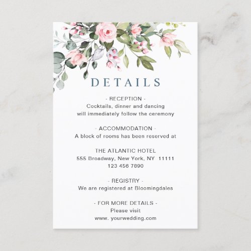 Elegant Eucalyptus Blush Roses Wedding Details Enclosure Card