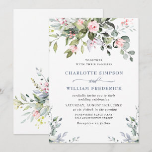 Elegant Eucalyptus Blush Roses Wedding Invitation