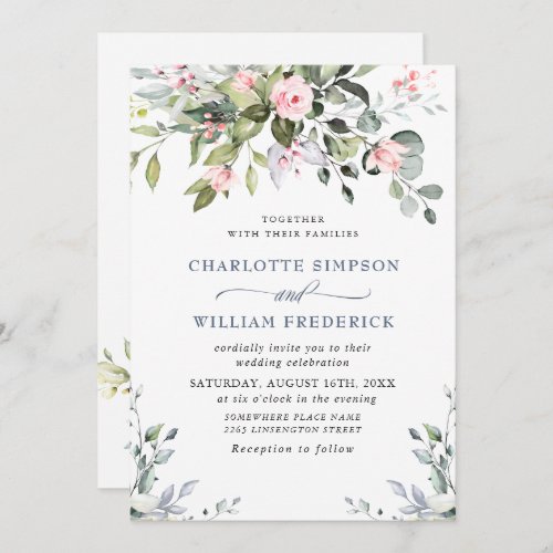 Elegant Eucalyptus Blush Roses Wedding Invitation