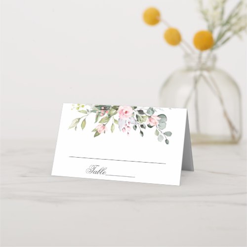 Elegant Eucalyptus Blush Roses Wedding Table Place Card