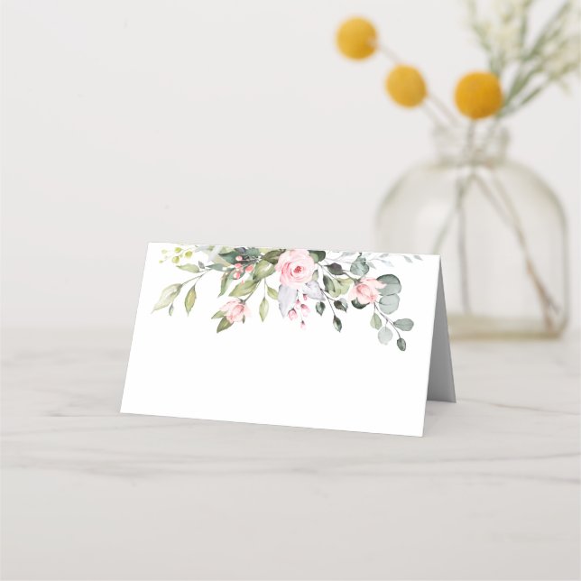 Elegant Eucalyptus Blush Roses Wedding Table Place Place Card (Front)