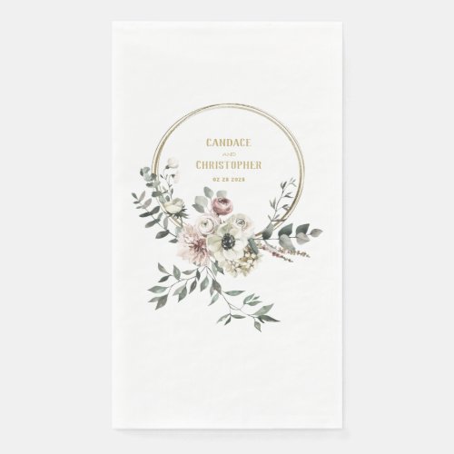 Elegant Eucalyptus Blush White Floral Gold Frame Paper Guest Towels
