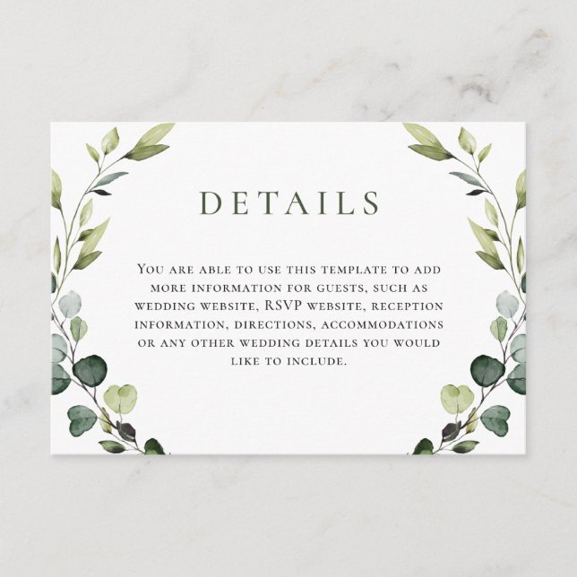 Elegant Eucalyptus Bohemian Wedding Enclosure Card (Front)