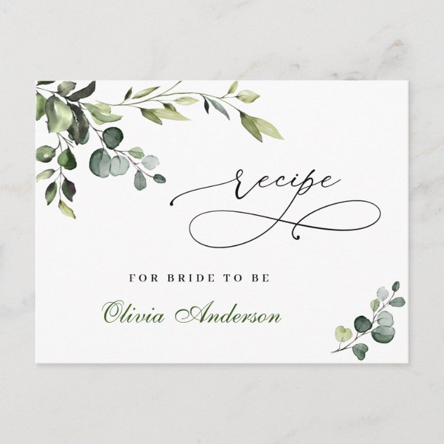 Elegant Eucalyptus Boho Bridal Shower Recipe Card (Front)
