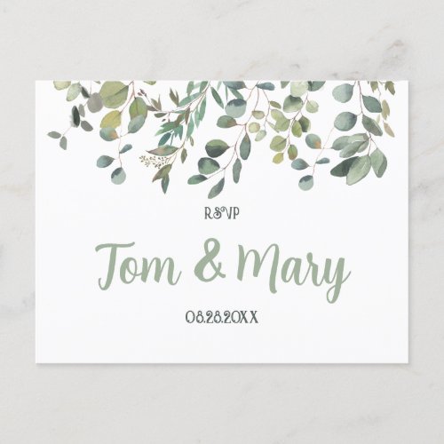 Elegant Eucalyptus Boho Greenery Wedding Rsvp Postcard