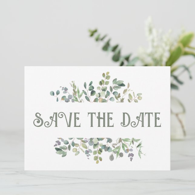 Elegant Eucalyptus Boho Greenery Wedding Save The Date (Standing Front)