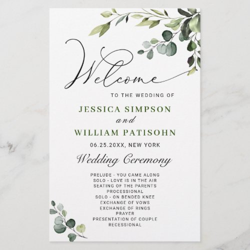 Elegant Eucalyptus Boho Wedding Ceremony Program