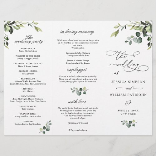 Elegant Eucalyptus Boho Wedding Ceremony Program