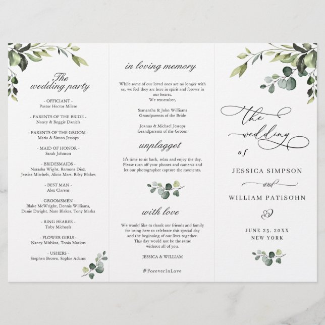 Elegant Eucalyptus Boho Wedding Ceremony Program (Front)