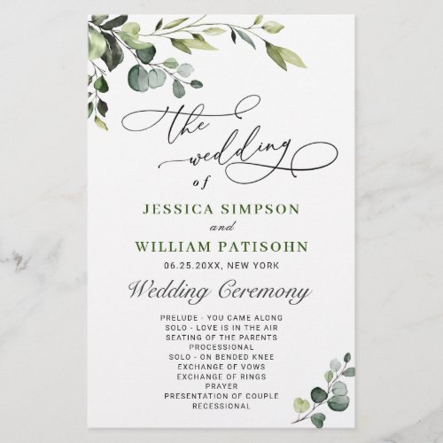 Elegant Eucalyptus Boho Wedding Ceremony Program