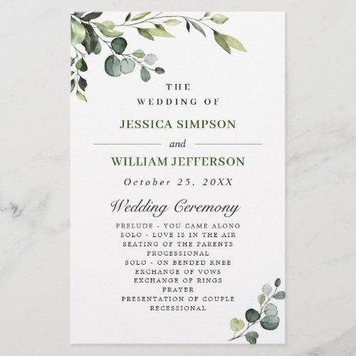 Elegant Eucalyptus Boho Wedding Ceremony Program