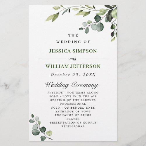 Elegant Eucalyptus Boho Wedding Ceremony Program