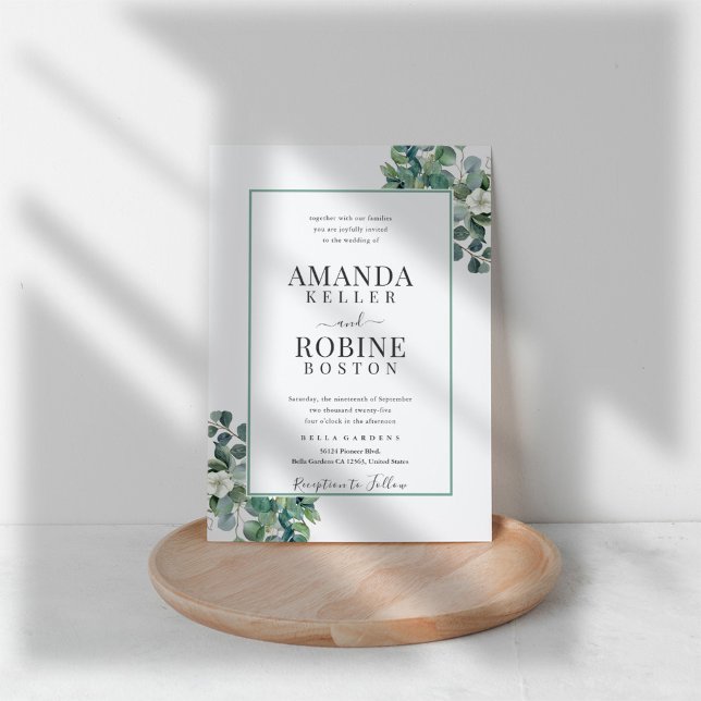 Elegant Eucalyptus Border Wedding Invitation (Creator Uploaded)