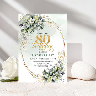 Elegant Eucalyptus Botanical 80th Birthday Invite