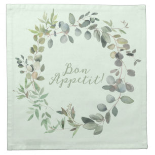 Elegant Eucalyptus Botanical Bon Appetit Green Cloth Napkin
