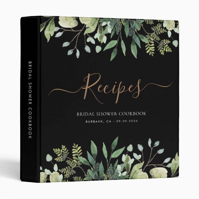 Elegant Eucalyptus Botanical Bridal Shower Recipes 3 Ring Binder (Front/Spine)