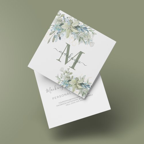 Elegant Eucalyptus Botanical Floral Monogram Square Business Card